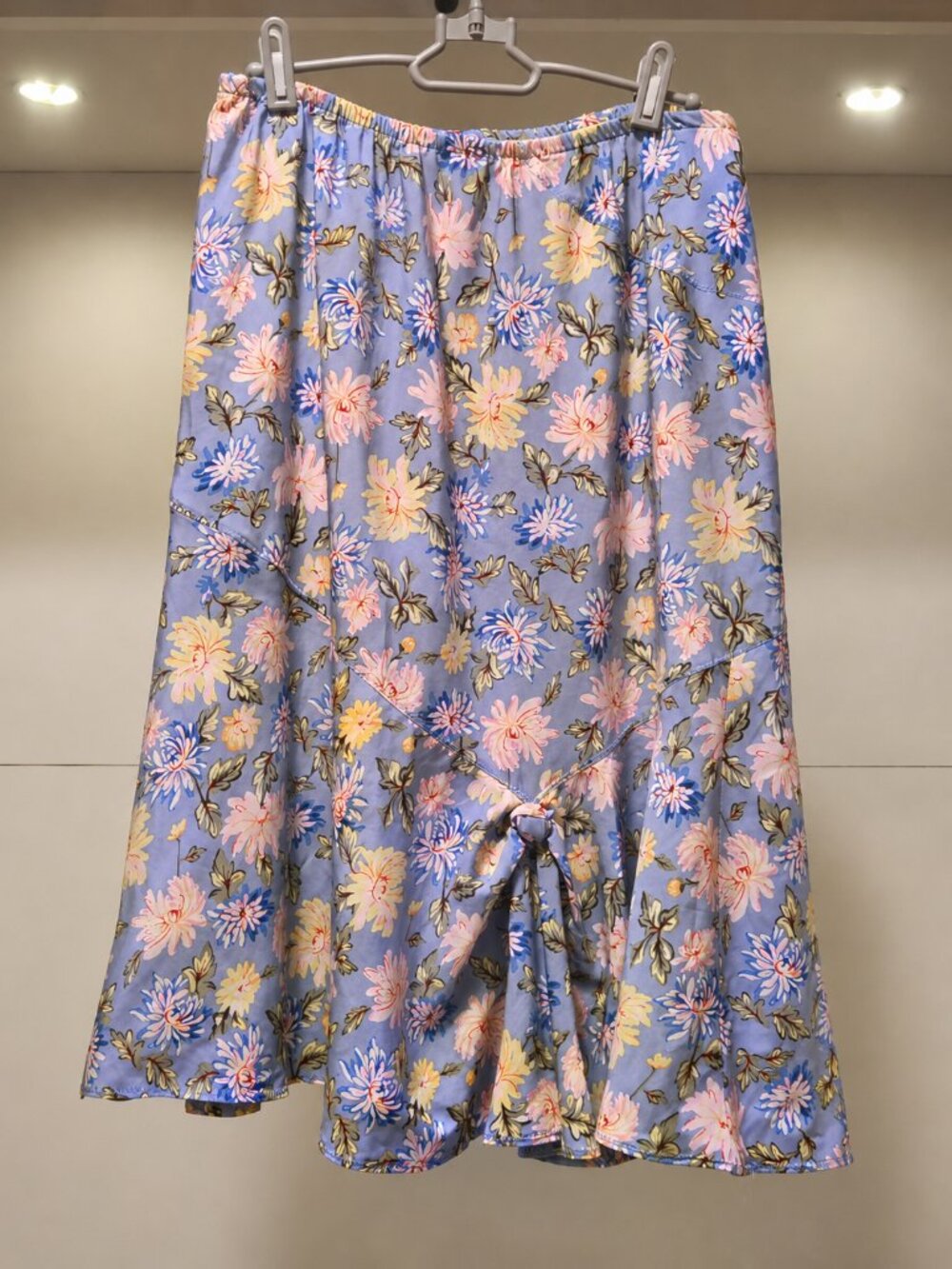 Floral Tie Front Midi Skirt Elastic Waist
